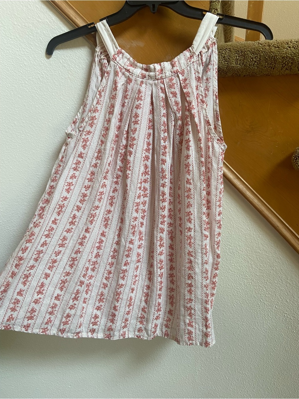 Bellambra White Pink Linen Top Floral Gathered Neck Tie like new women size M